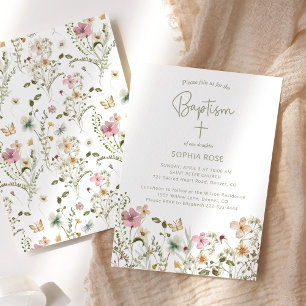 Wildflower Floral Baptism Invitation
