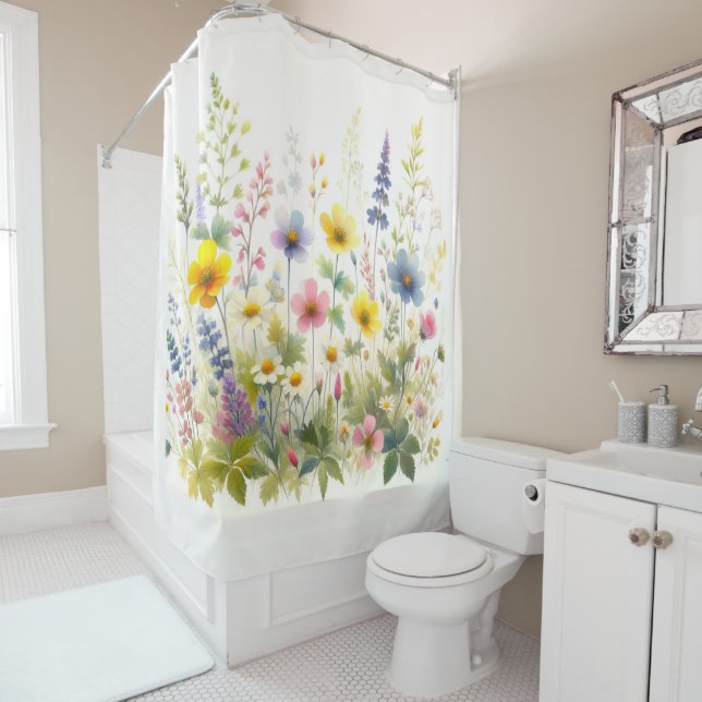 Wildflower Floral Bathroom Shower Curtain (In Situ)