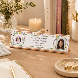 Wildflower Floral Beauty Business Logo Photo Desk Name Plate