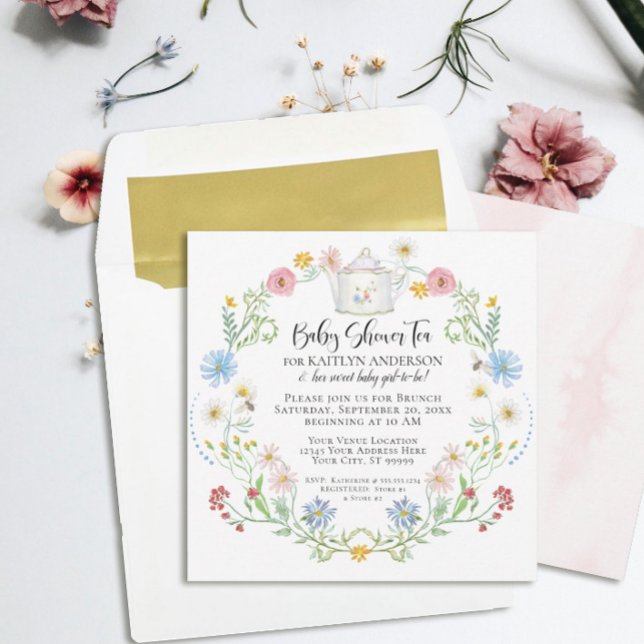 Wildflower Floral Bees Watercolor Tea Party Pastel Invitation (Creator Uploaded)