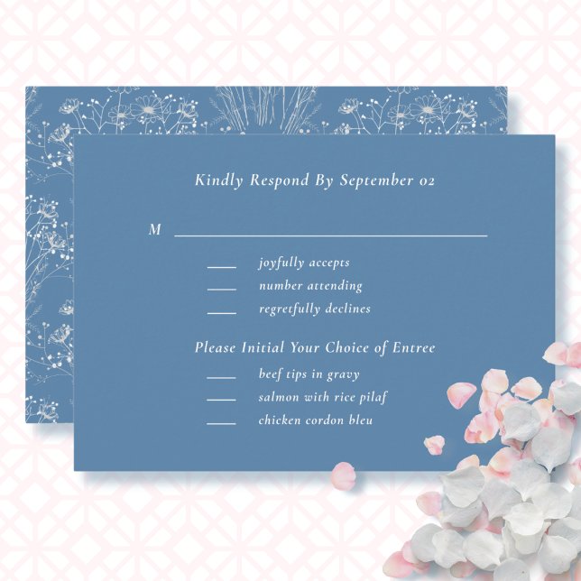 Wildflower Floral Blue Menu Selection Wedding RSVP (Creator Uploaded)