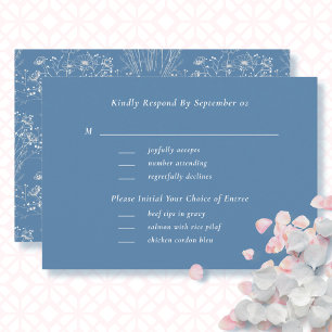 Wildflower Floral Blue Menu Selection Wedding RSVP