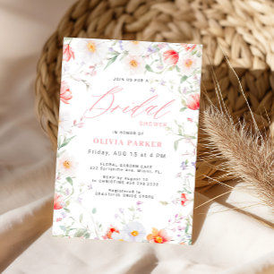 Wildflower floral blush pink chic bridal shower invitation
