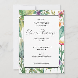 Wildflower Floral Boho Baby Shower Invitation