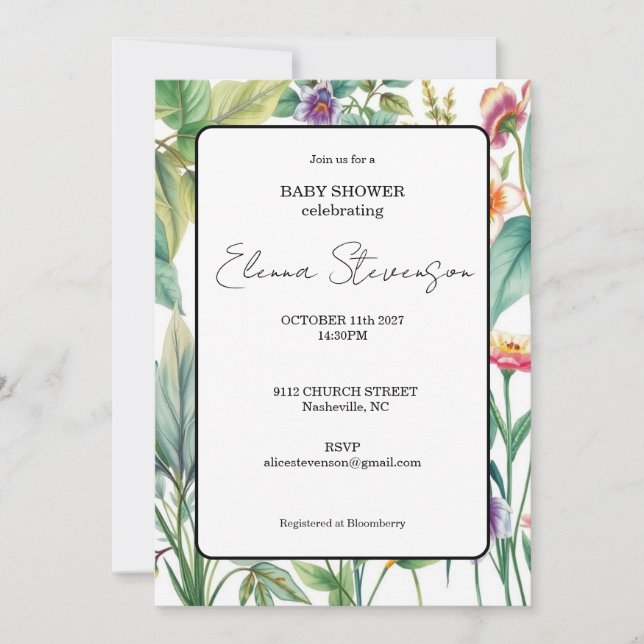 Wildflower Floral Boho Baby Shower Invitation (Front)