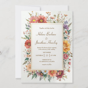 Wildflower Floral Boho Vintage Elegant Wedding Invitation