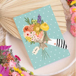 Wildflower Floral Bouquet Mother's Days Card<br><div class="desc">We've created this beautiful mother's day card. Our Mother's day card features our hand-drawn illustration of a hand reaching out to give a gift of a beautiful wildflower bouquet. To Mum is added to a cute die-cut gift tag attached to the bouquet of flowers. A mint blue and white polka...</div>