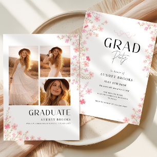 Wildflower Floral Bow Photo Collage Graduation Invitation