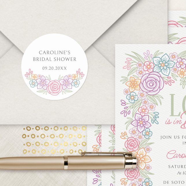 Wildflower Floral Bridal Shower Classic Round Sticker (Creator Uploaded)