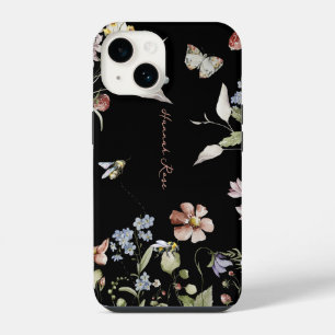 Wildflower Floral Bumble Bee   Monogram  iPhone 14 Case