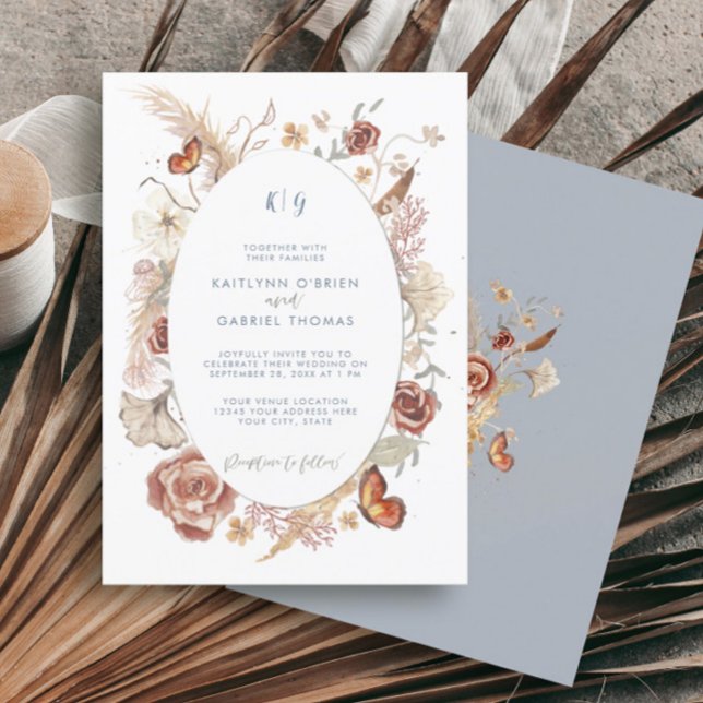 Wildflower Floral Butterfly Dusty Blue Watercolor Invitation (Creator Uploaded)