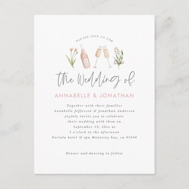 wildflower floral champagne modern script announce holiday postcard (Front)