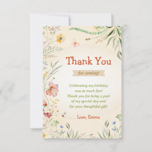 Wildflower Floral Colourful Birthday Girl Guest Thank You Card