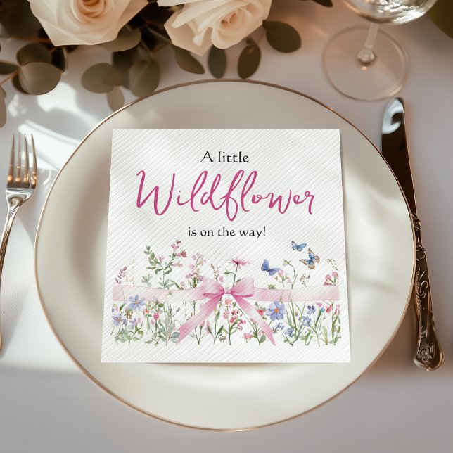 Wildflower Floral Coquette Pink Bow Baby Shower Napkin (Creator Uploaded)