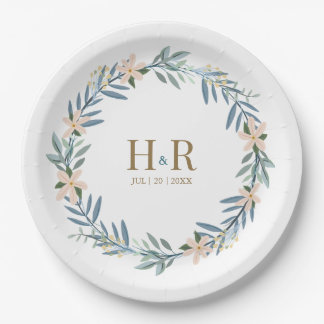 Wildflower Floral Crown Wedding Initials Paper Plate