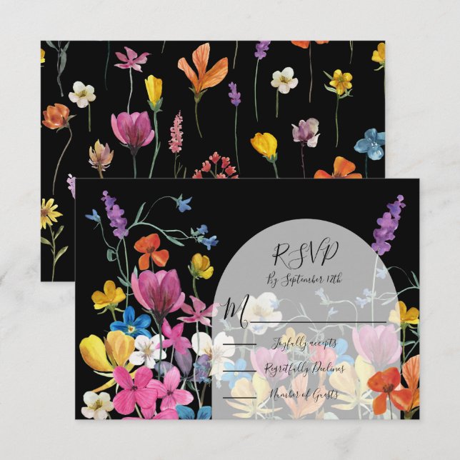 Wildflower Floral Dark Meadow response cards RSVP (Front/Back)
