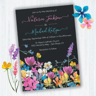 Wildflower Floral Dark Meadow Wedding Invitation