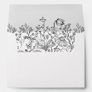 Wildflower Floral Elegant Black White Wedding  Envelope