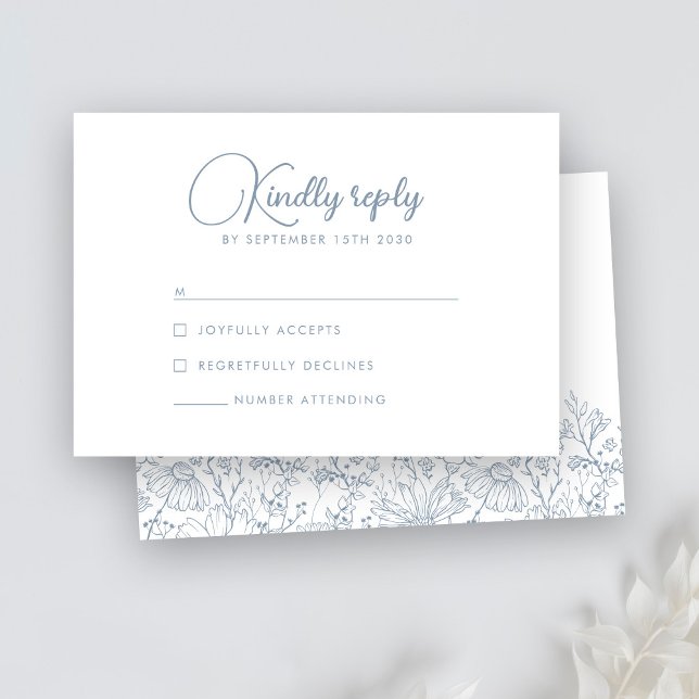 Wildflower Floral Elegant Dusty Blue Wedding RSVP Card (Creator Uploaded)