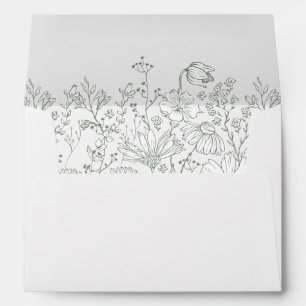Wildflower Floral Elegant Green Wedding Envelope