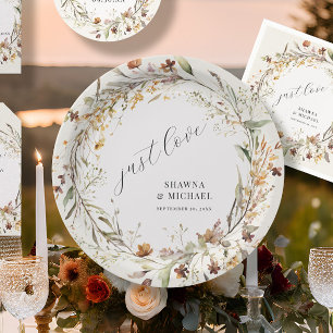 Wildflower Floral Fall Autumn Wreath BOHO Wedding Paper Plate