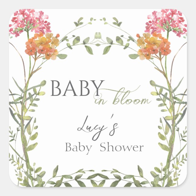 Wildflower Floral Frame Square Sticker (Front)