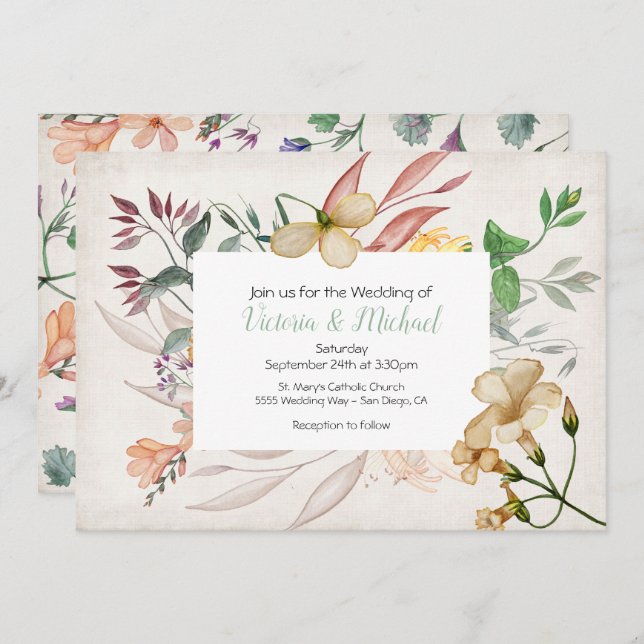 Wildflower floral Frame Wedding Invitation (Front/Back)