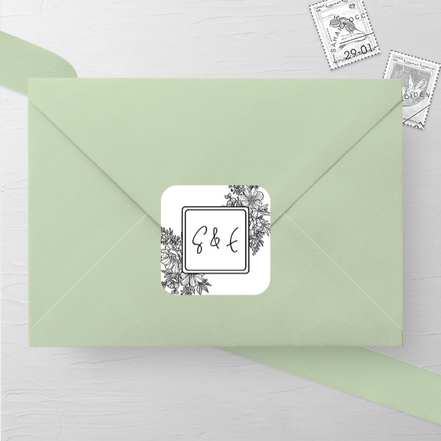Wildflower Floral Frame Wedding Square Sticker (Creator Uploaded)