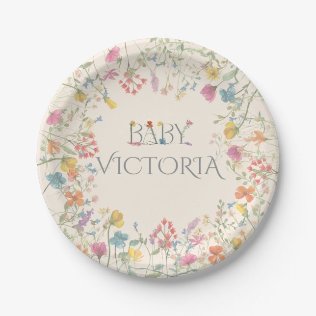 Wildflower floral garden Baby Shower  Paper Plate (Front)