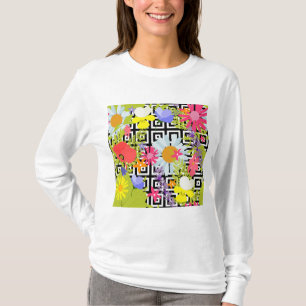 Wildflower Floral Garden on Geometric Pattern T-Shirt