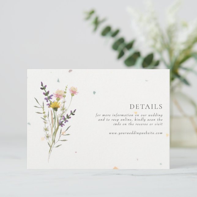 Wildflower Floral Garden QR Code Wedding Details Enclosure Card (Standing Front)