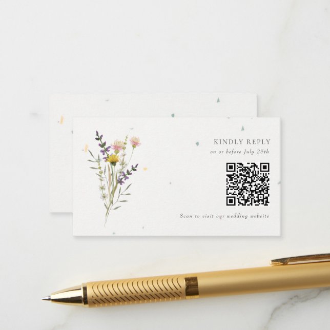 Wildflower Floral Garden QR Code Wedding RSVP Enclosure Card (Front/Back In Situ)