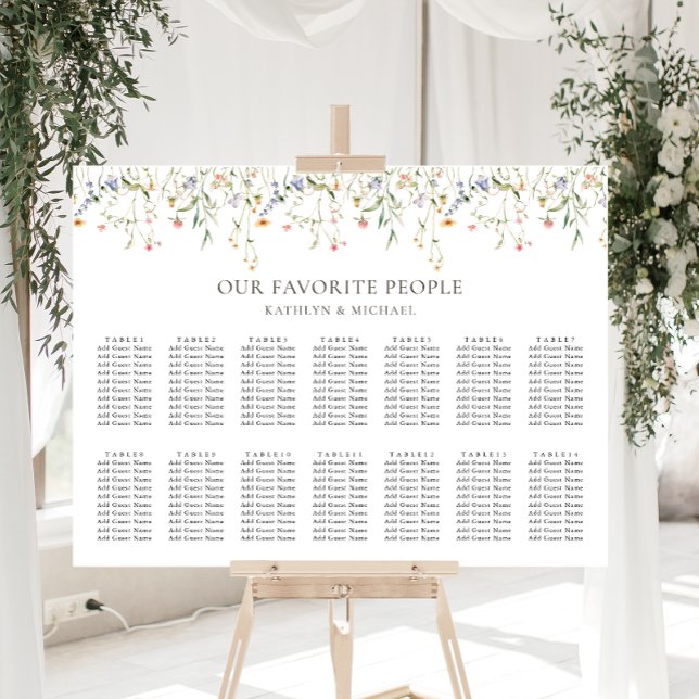 Wildflower Floral Garden Wedding 14 Table Seating Poster (Creator Uploaded)