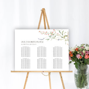 Wildflower Floral Garden Wedding 6 Table Seating Poster