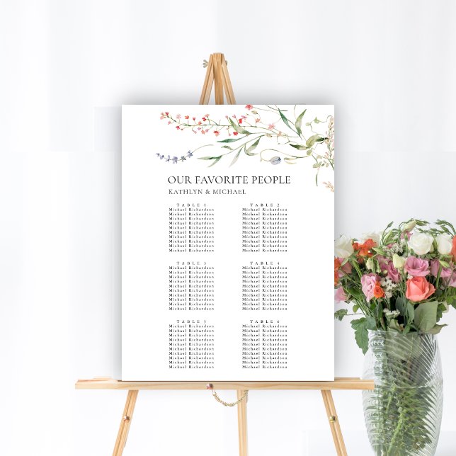 Wildflower Floral Garden Wedding 6 Table Seating Poster (Creator Uploaded)