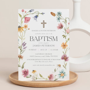 Wildflower Floral Girl Baptism Invitation