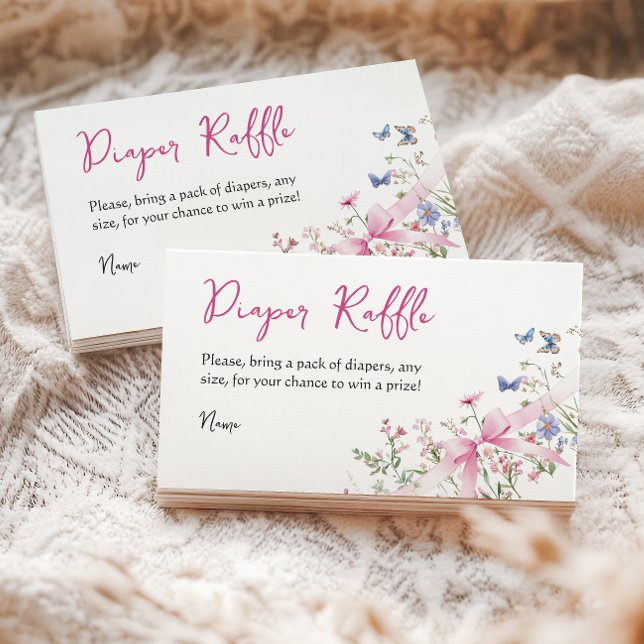 Wildflower Floral Girl Pink Bow Baby Shower Diaper Enclosure Card (Creator Uploaded)