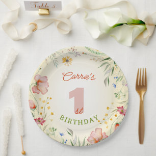 Wildflower Floral Girl's 1st First Birthday One Paper Plate