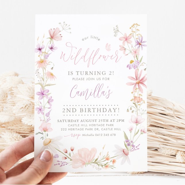 Wildflower Floral Girls 2nd Birthday Invitation (Creator Uploaded)
