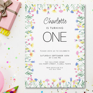 Wildflower Floral Girl's First Birthday Invitation