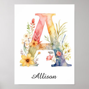 Wildflower Floral Initial Letter A Print