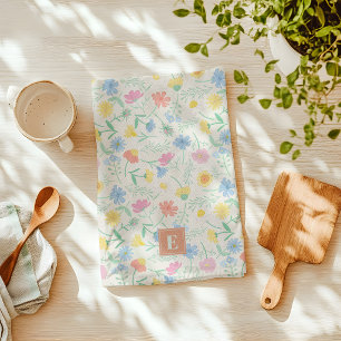 Wildflower Floral Kitchen Towel with Initial