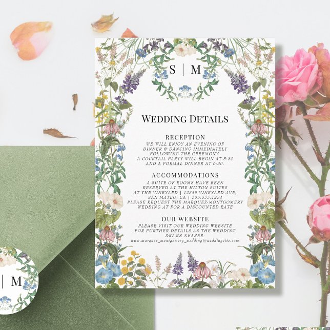 Wildflower Floral Meadow Spring Wedding Details Invitation (Creator Uploaded)
