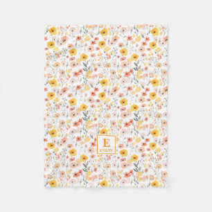 Wildflower floral Monogram Fleece Blanket