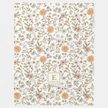 Wildflower floral Monogram Fleece Blanket