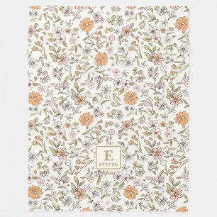 Wildflower floral Monogram Fleece Blanket