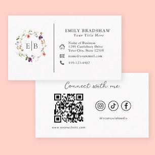 Wildflower Floral Monogram Logo QR Code Business Card