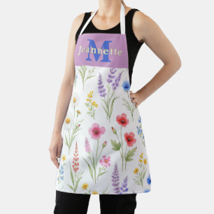 Wildflower Floral Monogram Name Apron