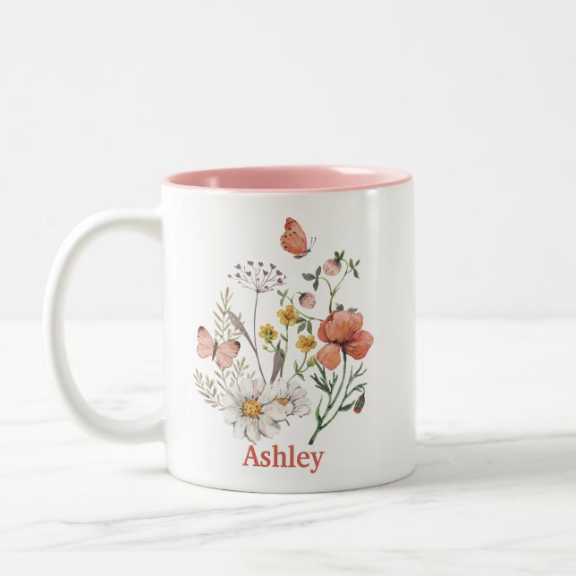 Wildflower Floral Name Two-Tone Coffee Mug (Left)