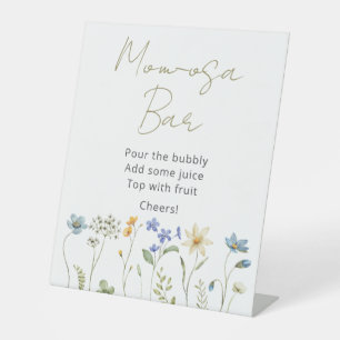 Wildflower Floral Neutral Momosa Bar Pedestal Sign